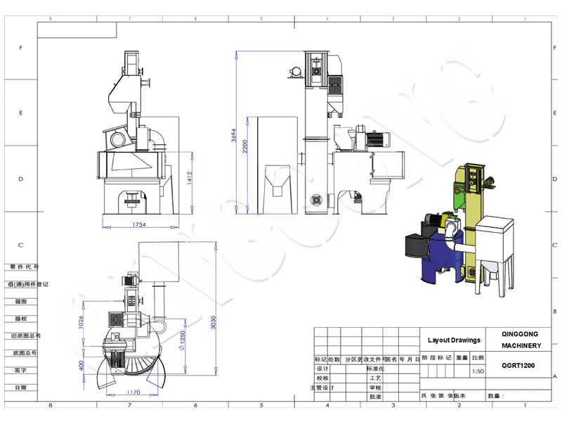 Obracający typ uderzenia Blasting Machine Layout CAD Drawing